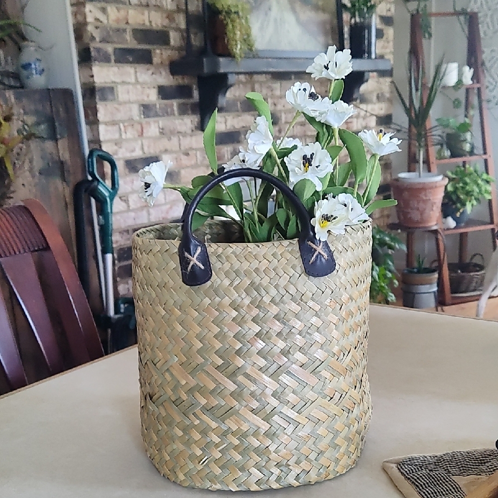Woven Basket with Black Handles